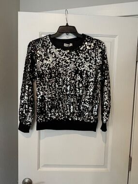 NWT Anna-Kaci Black & Silver Sequin Sparkly Pullover Sweatshirt-Style Sz S Glam